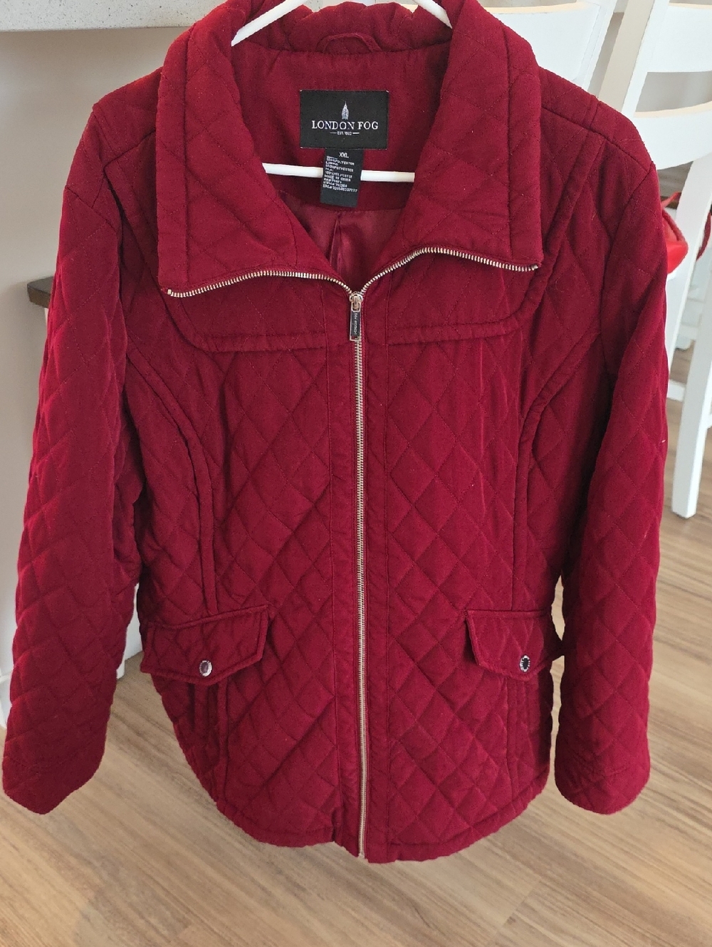 London Fog Quilted Deep Red Zip-Up Puffer Jacket